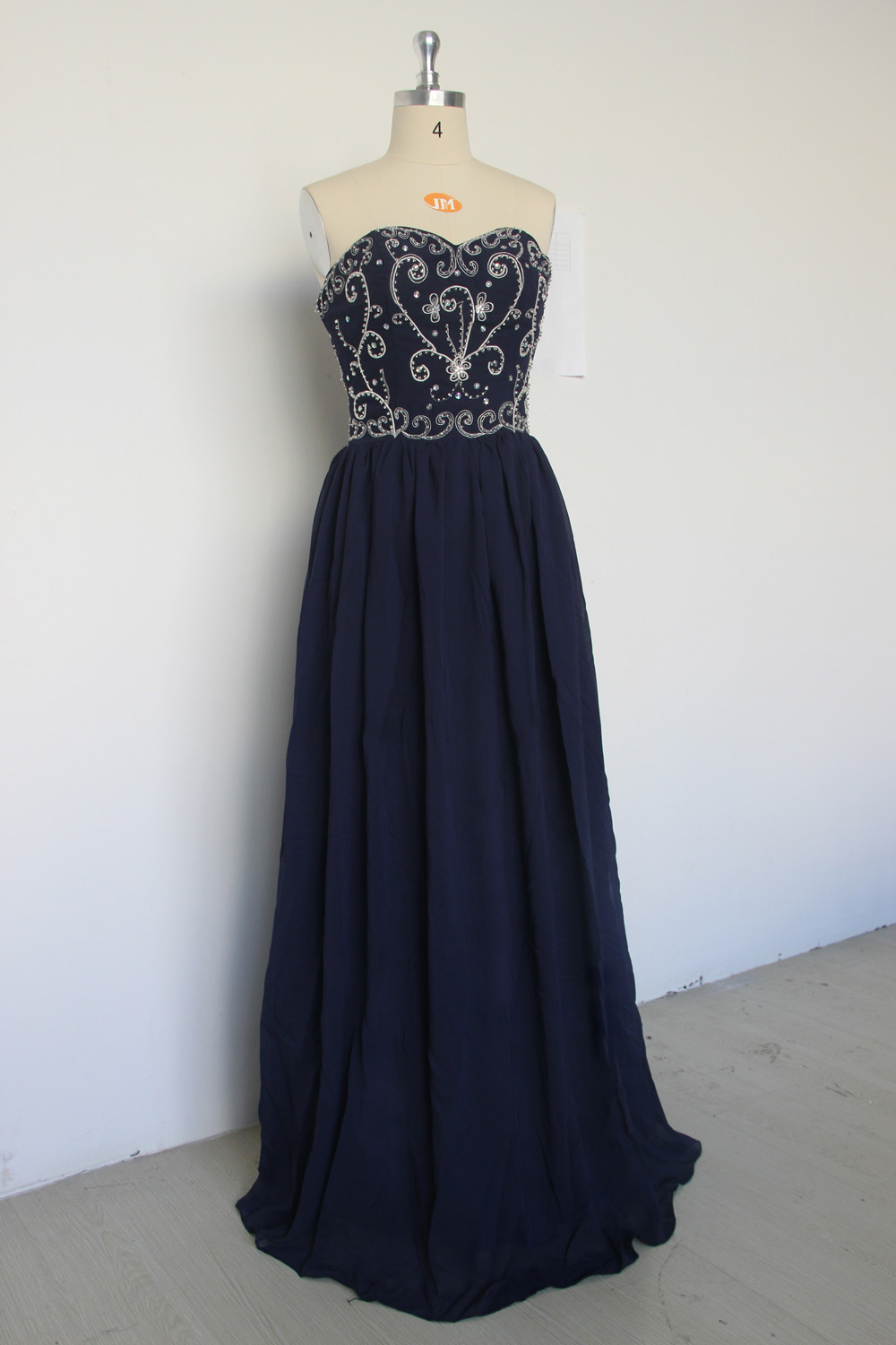 Exquisite Long Dark Navy Prom Gowns, Floor Length Sweetheart Chiffon Formal Dresses, Long Navy Blue Embroidery Bridesmaid Dresses
