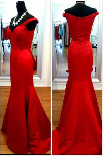 Long Red Prom Gowns, Floor Length Off The Shoulder Satin Formal Dresses, Long Red Mermaid Bridesmaid Dresses