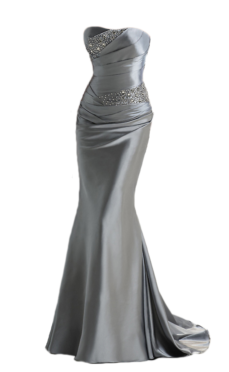 Gray Sweetheart Ruched Beaded Satin Mermaid Long Prom Dress, Evening Dress, Party Dress Featuring Lace-Up Back