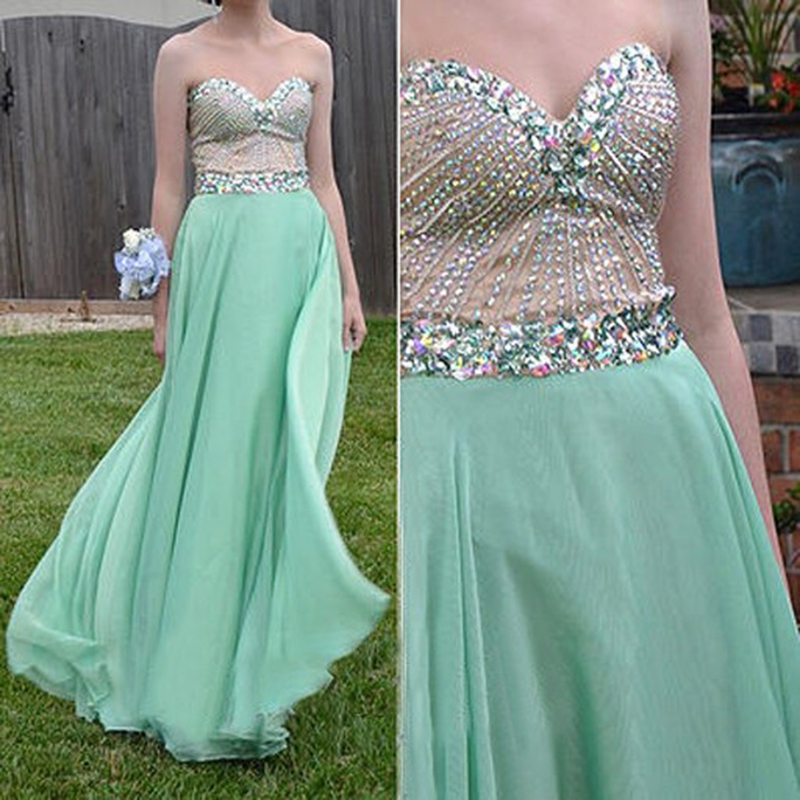 2017 Sage Green Formal Dresses Showcases Sweetheart Neckline And Beaded Bodice Long Chiffon Formal Prom Gowns