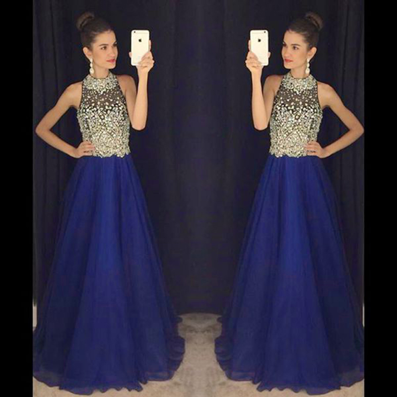 Sparkly Chiffon Royal Blue A Line Prom Gowns, Blue Prom Dresses,a Line Prom Dresses 2016
