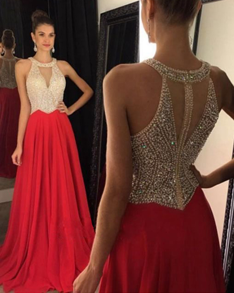 Brilliant Chiffon Red A Line Prom Gowns, Red Prom Dresses With Keyhole,a Line Prom Dress 2016