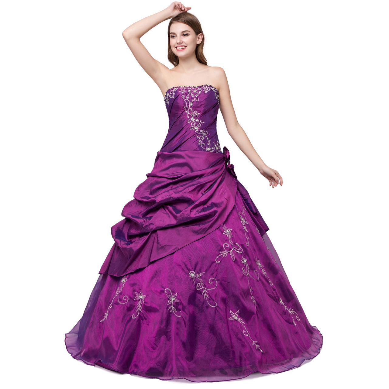 Elegant Long Purple Organza Prom Gown Featuring Embroidered And Beaded Embellished Sweetheart Bodice, Ball Gown, Formal Dresses
