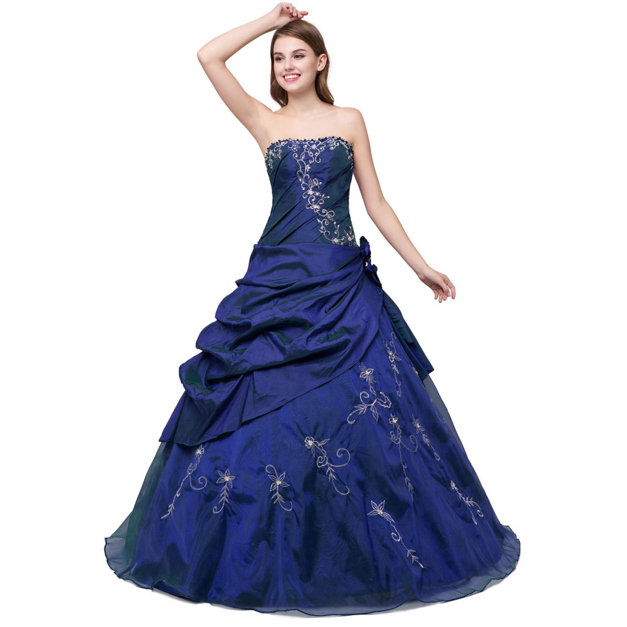 Charming Floor Length Navy Blue Taffeta Prom Gown Featuring Embroidered And Beaded Embellished Sweetheart Bodice, Ball Gown, Formal Dresses