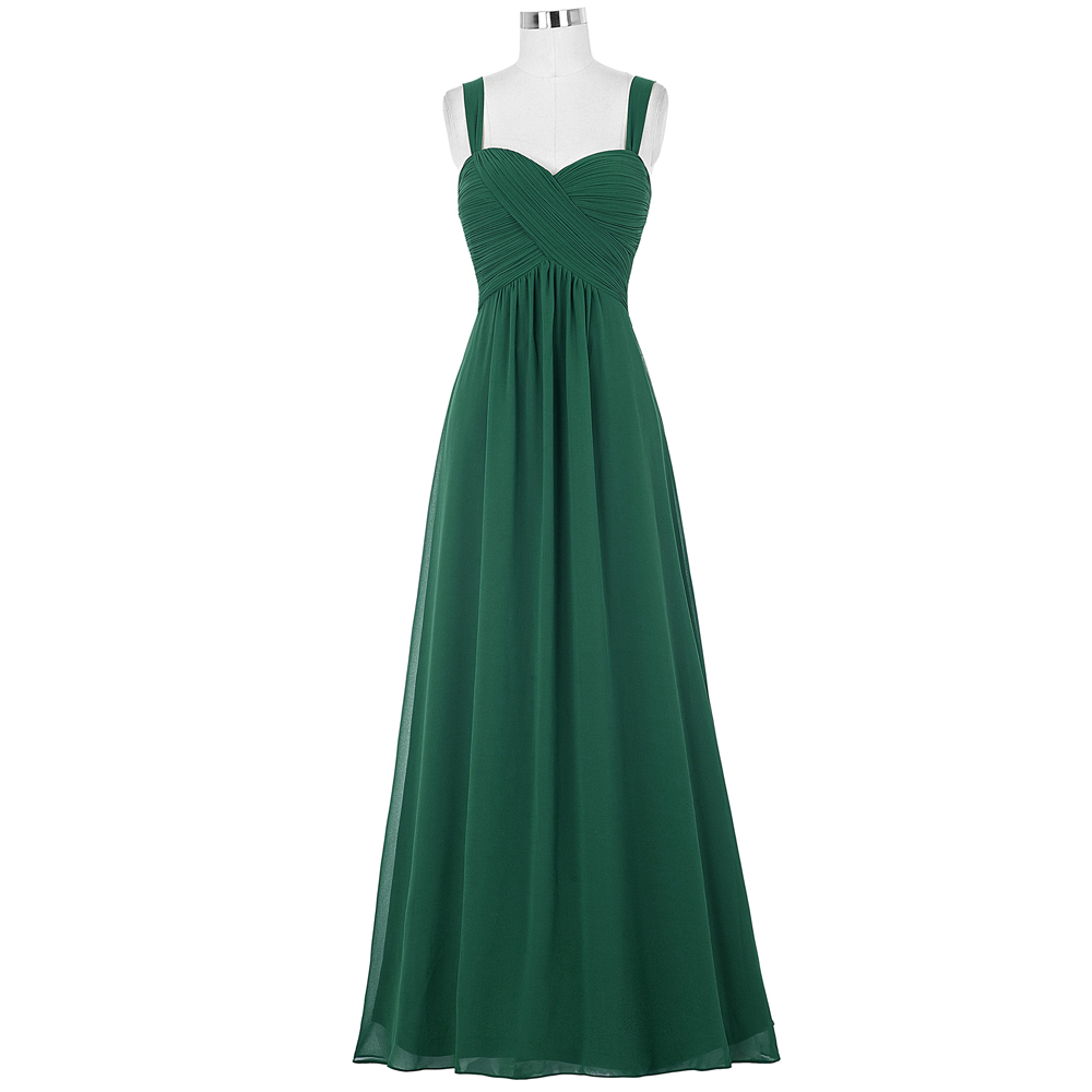 Sexy Chiffon Dark Green Evening Dresses With Spaghetti Straps Long Elegant Ruched Prom Dress Formal Gowns