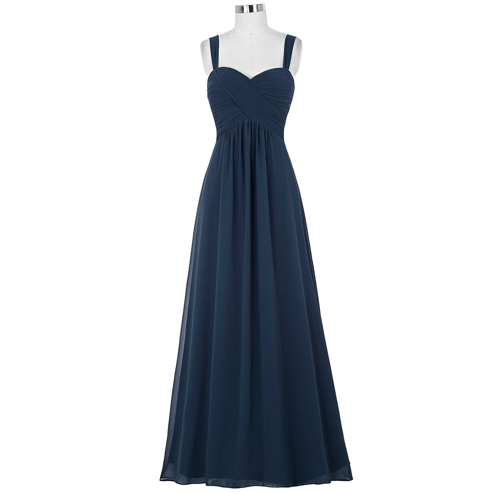 Charming Navy Blue Evening Dresses With Spaghetti Straps Long Elegant Ruched Prom Party Dress Formal Gowns