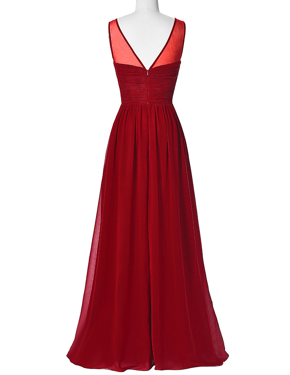 29848 Burgundy Sheer Neckline Shimmer Belted Dress