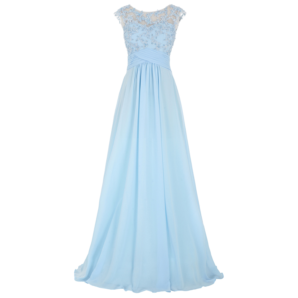 Sexy Women Beaded Formal Dresses Light Blue Evening Party Gonws With Illusion Bateau Neckline
