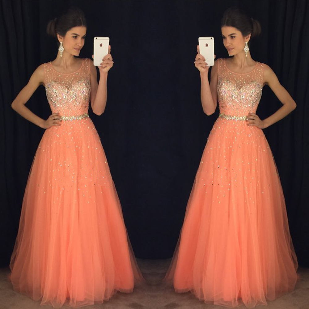 Fashion Women Strapless Beaded Formal Dresses Coral Tulle Evening Party Gonws