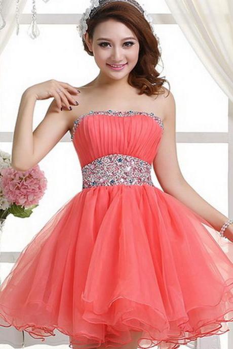 Watermelon Red Organza Short Bridesmaid Dresses, Mint Sweetheart Prom Dresses, Cheap Party dresses, Sexy Formal Gowns
