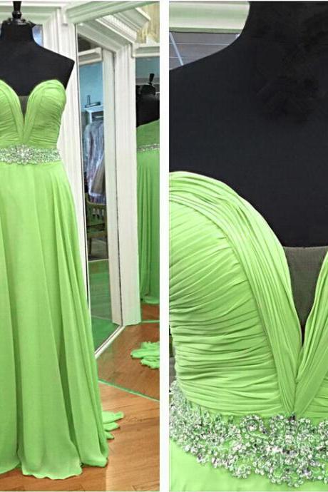 Brilliant Chiffon Green A Line Prom Gowns,Green Prom Dresses With Sweetheart Neckline,A Line Prom Dress 2017
