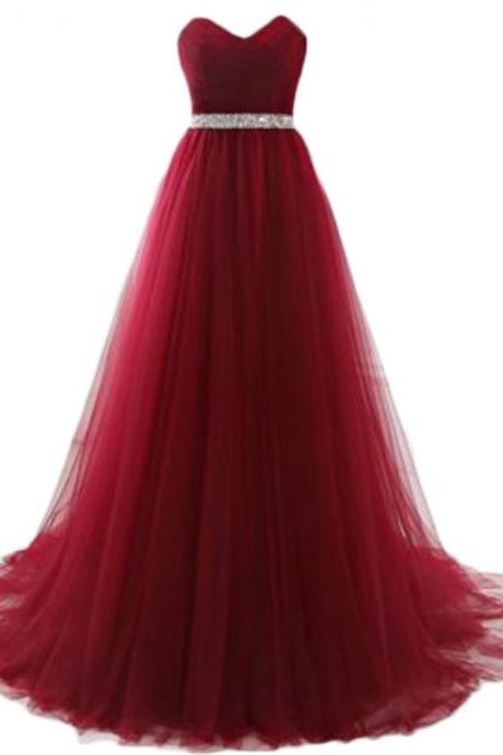 Elegant Long Burgundy Tulle Prom Dresses Featuring Plunge V And Beaded Bodice Floor Length Evening Formal Gowns 