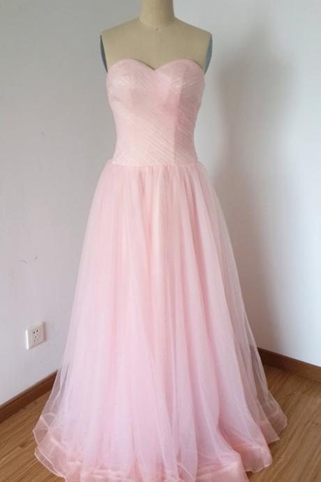 Long Pink Tulle Prom Dresses Featuring Sweetheart Neckline ,Floor Length Sweetheart Strapless Evening Dresses Formal Gowns 