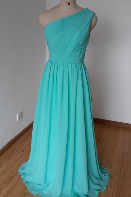 New Turquoise Chiffon One Shoulder Bridesmaid Dresses, Elegant Long One Shoulder Formal Dresses, Wedding Party dresses