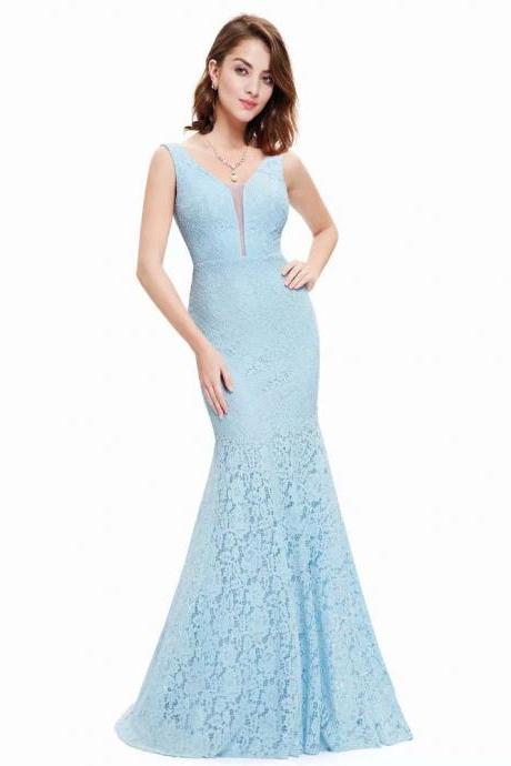 2019 Lace Prom Dresses Blue V Neck Prom Dress Real Photo Mermaid Prom Dresses Long Vestido De Festa