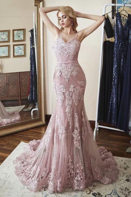 Blush Pink Prom Dresses Applique Spaghetti Straps Prom Dress Real Photo Sweetheart Prom Dresses Long Vestido De Festa