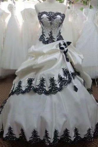 Real Image White And Black Ball Gown Wedding Dresses Vestido De Noiva Appliue Sweetheart Bride Dress Bridal Gown