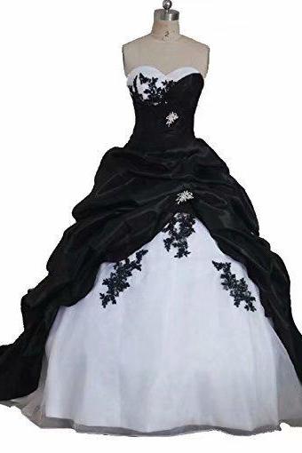 Black Wedding Dresses Appliue Sweetheart Bride Dress Bridal Gown
