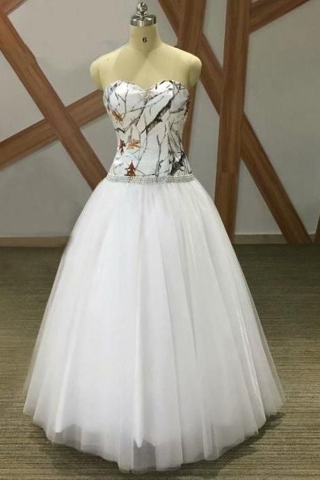 2019 White Camo Ball Gown Wedding Dresses Vestido De Noiva Sweetheart Bride Dress Bridal Gown