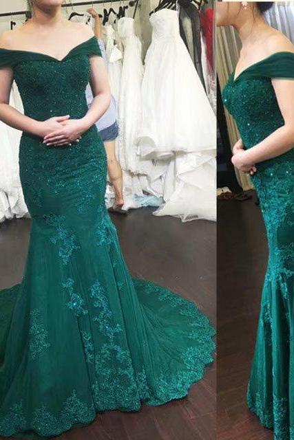 Luxury Evening Gowns Hunter Green Off Shoulder Mermaid Evening Dresses Long 2019 Formal Dress