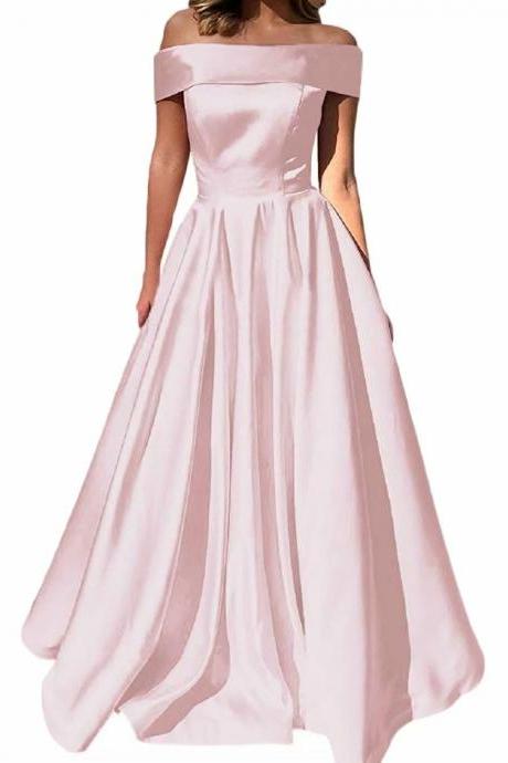 2019 Pink Satin Bridesmaid Formal Dress Evening Dresses A Line Lace-Up Prom Gowns