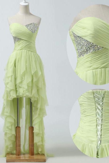 2018 Mint Green Party Dress High Low Formal Dresses Featuring Rhinestone Beaded Bodice With Sweetheart Neckline -- Chiffon Prom Dresses, Sexy Evening Gowns