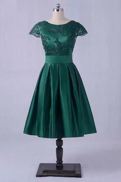 Dark Green Lace Short Prom Dress , Graduation Dresses,short Party Dresses,knee Length Backless Evening Dresses