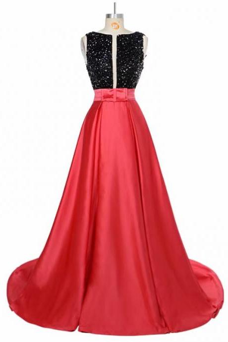 2019 Sparkly Prom Dresses 2019 Evening Party Dress Elegant Sexy Red Satin Vestido de Festa Real Photo