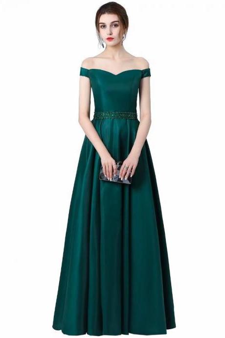 Dark Green Prom Dresses Long 2019 Women's Sexy A-line Sleeveless Off The Shoulder Fashion Satin Evening Party Gowns