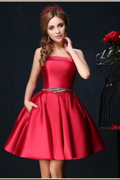 Shipping Fast Shipping Women Red Short Prom Dresses 2019 Sexy Prom Dress Strapless Satin Embroidery Lace Up Evening Party Gown Homecoming
