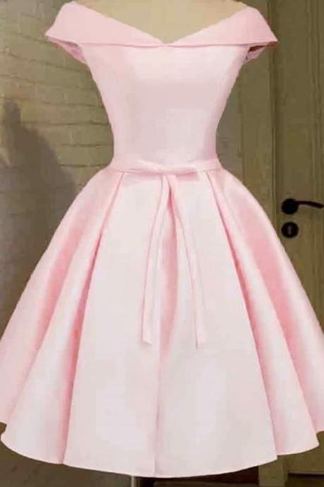 Real Photos Pink Satin Prom Dresses 2019 V Neck Lace-up Knee-length Prom Dress Short Evening Party Gowns