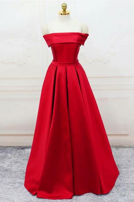 Fashion Charming Prom Dress,Sexy Prom Dresses, Simple Strapless Prom Dresses,Sleeveless Evening Dress,Elegant Red Evening Dresses,Formal Gown