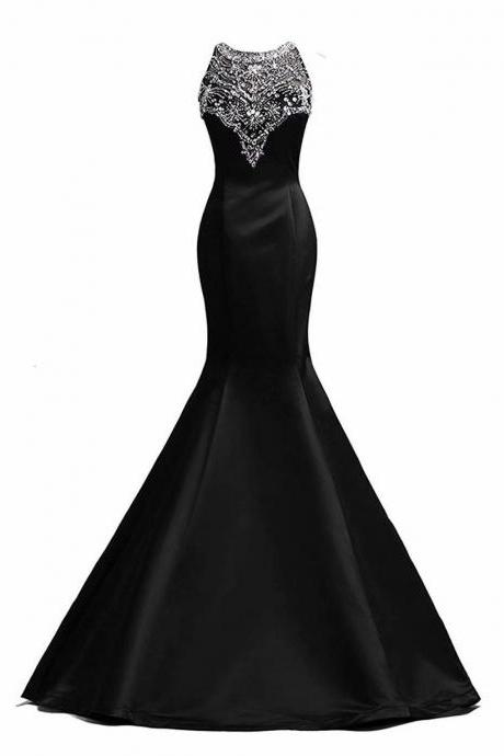 Fashion Black Mermaid Floor-Length Satin Beaded Sequin Bridesmaid Dresses