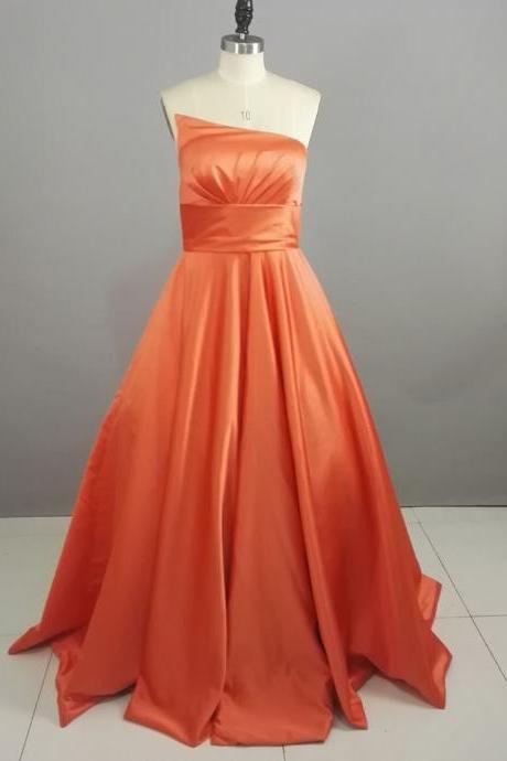 2016 100% Real Photo Orange Satin Wedding Dresses Bridal Dresses,High Quality Floor Length Simple Strapless Wedding Gowns