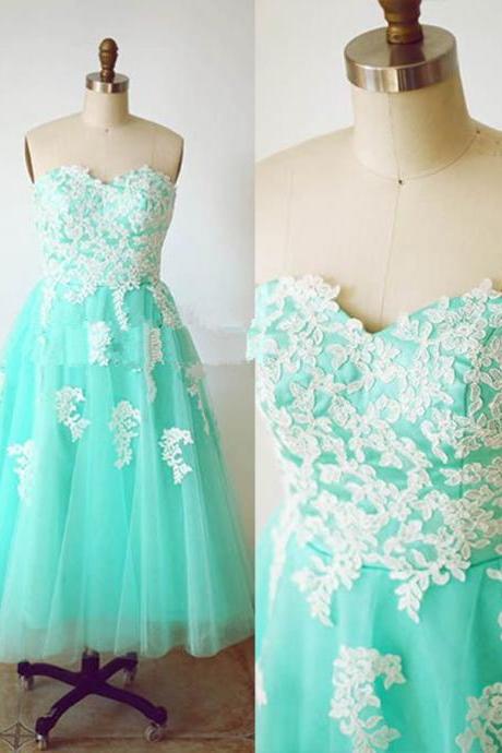 Maxi Dresses, Tea Length Prom Dresses,Mint Green Prom Gowns,Lace Appliques Prom Dress,Tulle Prom Dress,Sweetheart Dress, Party Dress, Formal Dresses