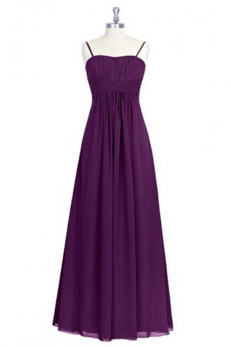 Charming Grape Purple Chiffon Spaghetti Straps Bridesmaid Dresses , Floor Length Wedding Party Gowns 