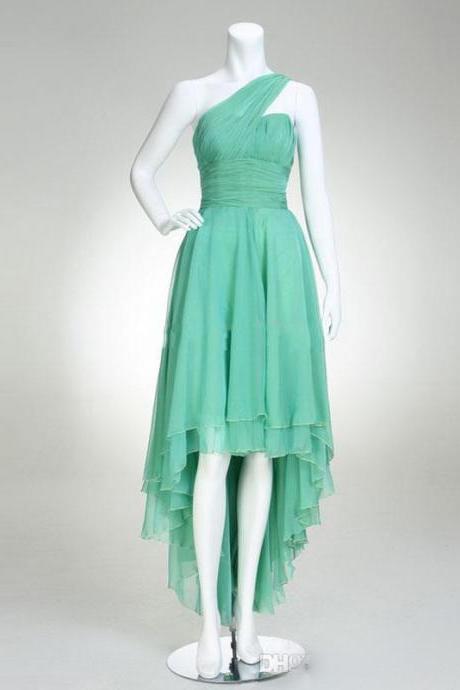 Seyx Mint Green Prom Gowns High Low One Shoulder Ruched Chiffon Formal Dresses