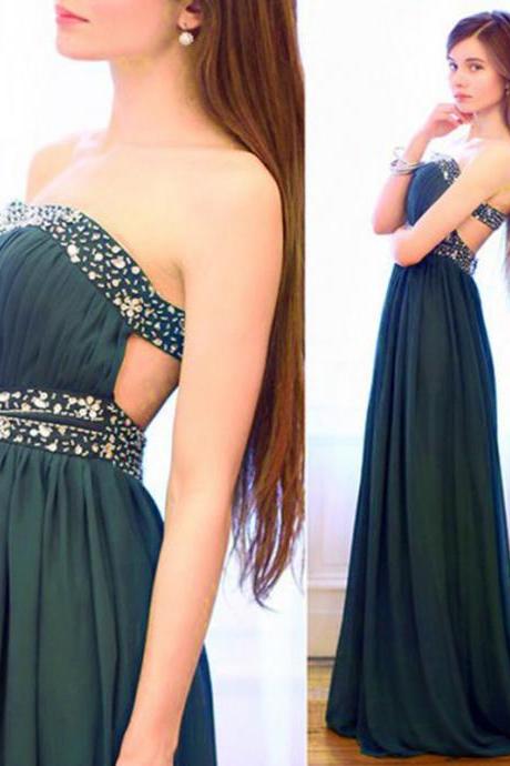Sexy Teal Sweetheart Prom Gowns Beaded Embellished Chiffon Backless Formal Dresses