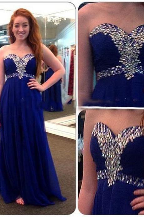 Royal Blue Formal Dresses Showcases Sweetheart Neckline And Beaded Bodice Long Chiffon Formal Prom Gowns