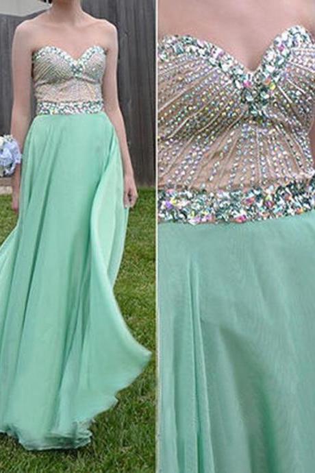 2017 New Sage Green Formal Dresses Showcases Sweetheart Neckline And Beaded Bodice Long Chiffon Formal Prom Gowns