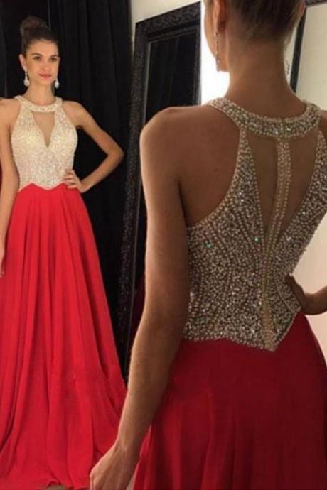 Brilliant Chiffon Red A Line Prom Gowns, Red Prom Dresses With Keyhole,A Line Prom Dress 2016