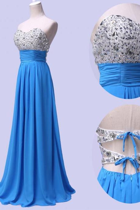 Sexy Sky Blue Chiffon Sweetheart Bridesmaid Dresses, Elegant Beaded Long Formal Dresses, Wedding Party dresses,2017 Evening Gowns
