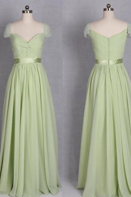 Cap Sleeve Sweetheart Floor-length Chiffon Dress in Light Green - Prom Dress, Bridesmaid Dress, Formal Dress