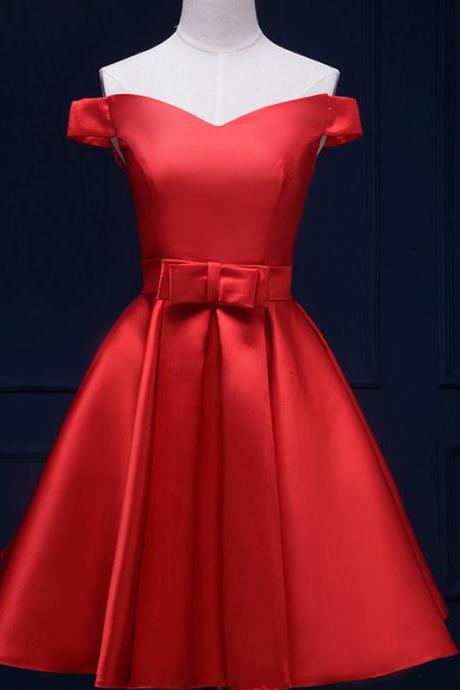 Red Short A-line Evening Dress Featuring Square Neckline Bodice,bow Accent Belt And Lace Up Back