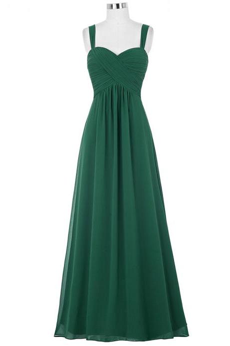 Sexy Chiffon Dark Green Evening Dresses With Spaghetti Straps Long Elegant Ruched Prom Dress Formal Gowns 
