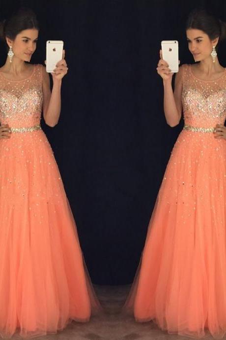 Fashion Women Strapless Beaded Formal Dresses Coral Tulle Evening Party Gonws