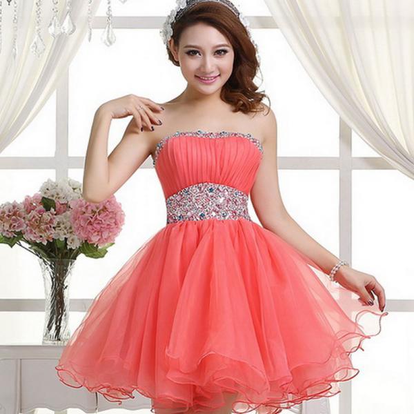 Watermelon Red Organza Short Bridesmaid Dresses, Mint Sweetheart Prom Dresses, Party Dresses, Sexy Formal Gowns