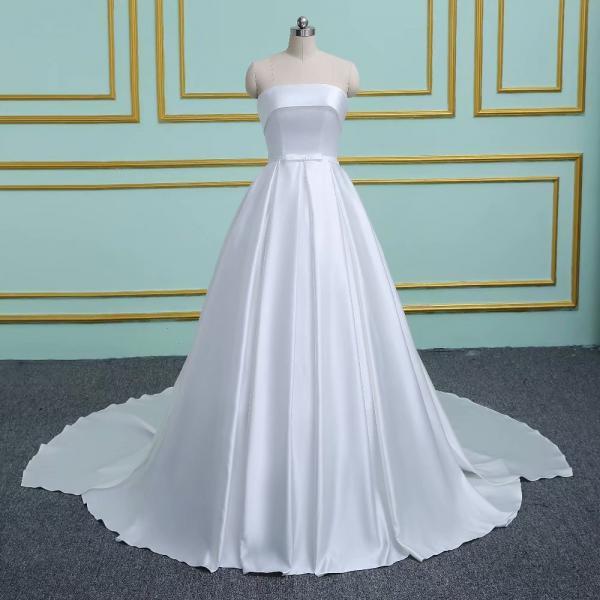 Sweet Ball Gown Strapless Satin Tulle Long Wedding Dresses C4402 main image 1