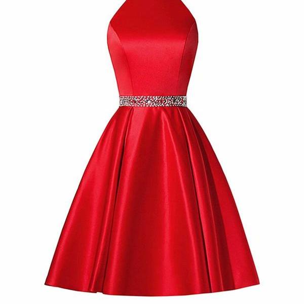 Fashion Red Short Homecoming Dress Halter Neck Beading Evening Cocktail Gown Bridesmaid Formal Dresses
