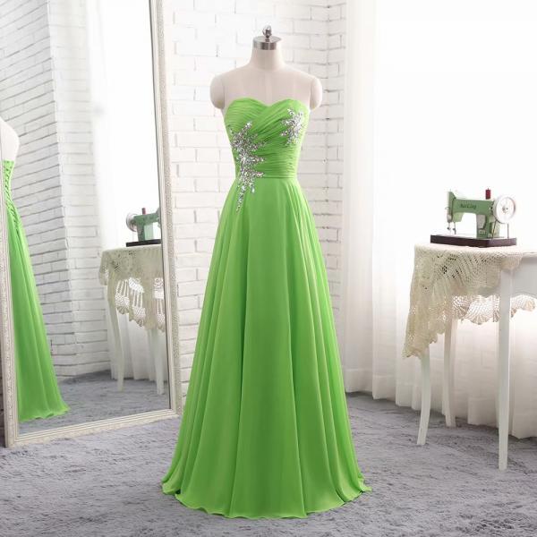 Long Elegant Chiffon Green Empire Floor Length Beaded Bridesmaid Dress with Sequins